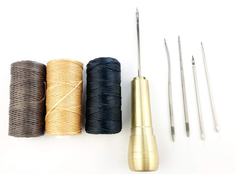 Becho 5 Needles Hand Stitcher Sets Sewing Awl with Copper Handle for Shoe Repair and 150D/150m Sewing Waxed Thread for DIY Sewing Canvas/LeatherCraft(Gold) - Image 1